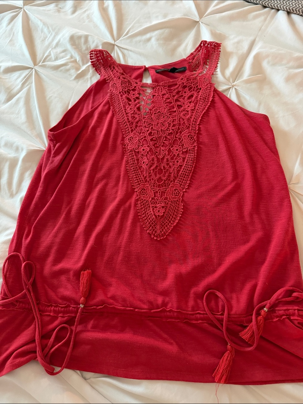 White House Black Market Coral Red Crochet Tank